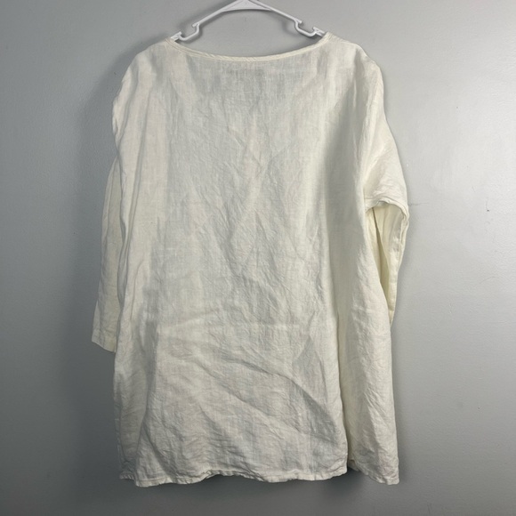 Flax Cream Celebration Blouse button front pockets 100% linen size medium tunic - Picture 7 of 8